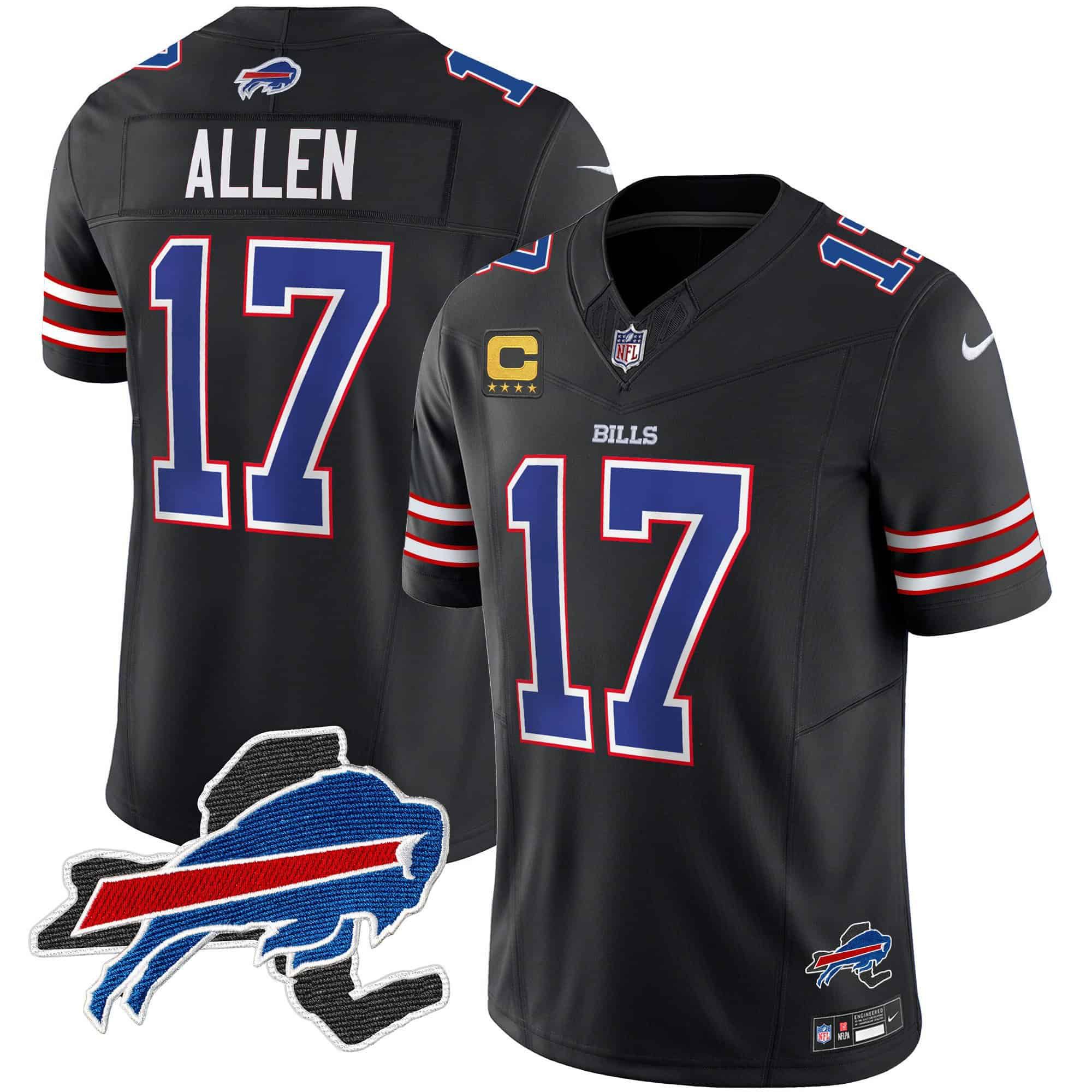 Men Buffalo Bills 17 Allen Black 2024 Nike Patch Vapor Limited NFL Jersey style 1